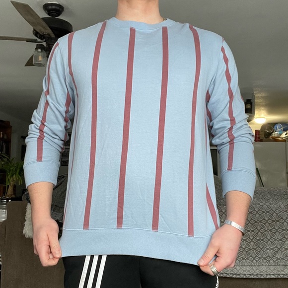 Casual Crewneck Sweater - Baby blue, stripped crewneck. - Picture 6 of 6